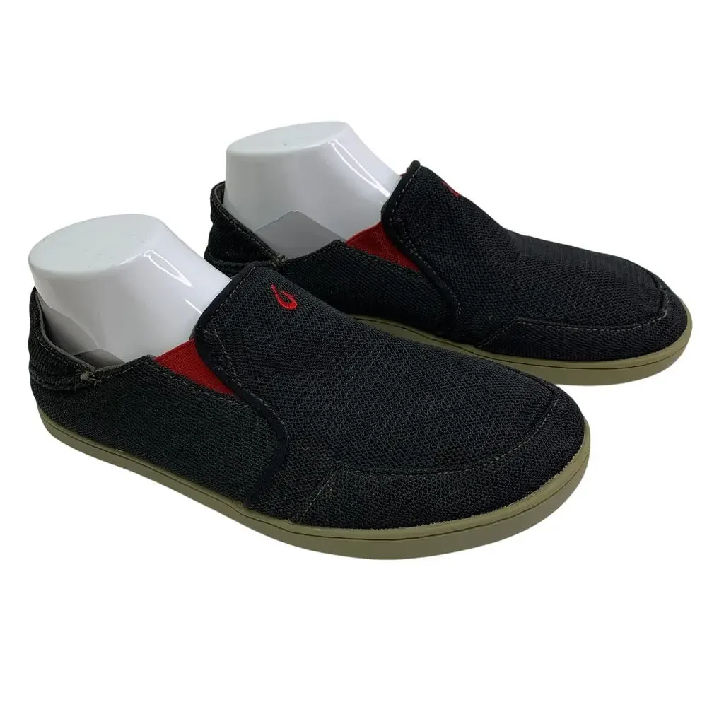 OluKai Mens 8.5 Nohea Mesh Sneakers Lace Up Slip On Comfort Shoes Black Red
